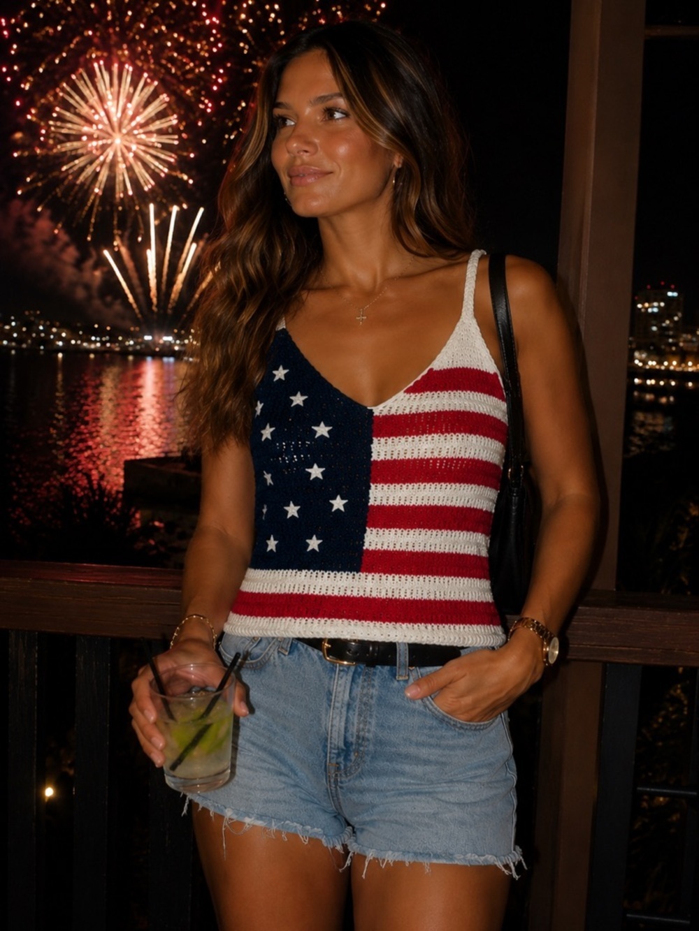 USA Flag Crochet Knit Tank Top | Patriotic Americana Top
